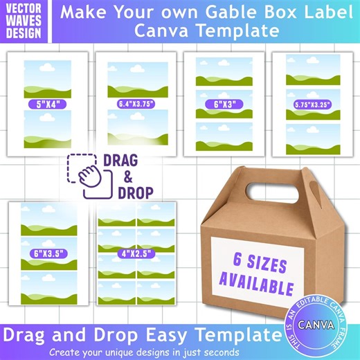 Gable Box Label Bundle Canva Template, Printable Gable Box Front Label, Drag and Drop, DIY Template, Custom Personalized, Party Favors - Etsy