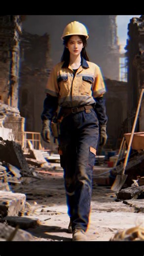 female construction worker instantly transformed into the Red Flame Demon 地盤女工人瞬間變身红火炎魔姬 #aivideo