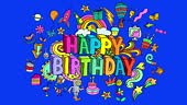 Doodle style letters pop up for a Birthday Greeting card. Happy...