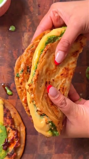 Prachi Agarkar on Instagram: "Desi smashed paratha 🌶️😍 If the Dubai paratha burger can go viral,this paratha taco deserves its its mom too!!! Desi spicy and addictively good! 📍 Comment “Taco” for the recipe Recipes, fusion recipe, paratha, Dubai viral paratha , homemade, Masterchef"