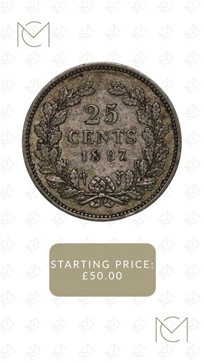 1897 Netherlands Wilhelmina 25 Cents Coin – Silver - Mansbridge Coins