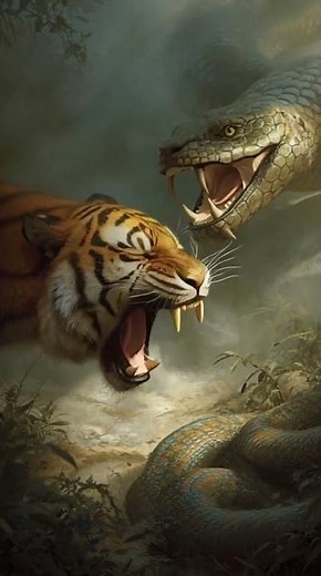 Tiger VS Giant Anaconda. Who will win? #ai #animals #viral #tiger #snake #anaconda #wildlife
