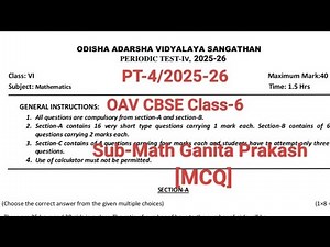 PT-4/2025-26/Math Ganita Prakash/Sample Question Answer:MCQ/OAV CBSE Class-6/Odisha Adarsha Vidyalay