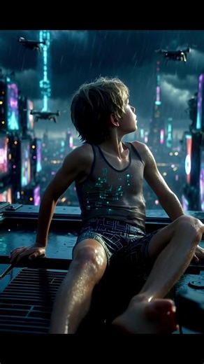 Survival on a Dystopian Rooftop: A Young Man's Escape