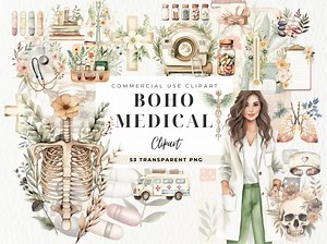 Medical Clipart Watercolor, Health Medical Illustration, Medical Personnel, Nurse, Doctor Clip Art, Floral Medical, Anatomy, Commercial Use - Etsy