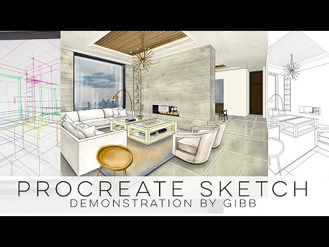 How to sketch a conceptual perspective with Procreate for interior design - time lapsed demo