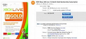 Xbox 360 Live 12-Month Gold Membership Subscription $35 (Reg. $60)