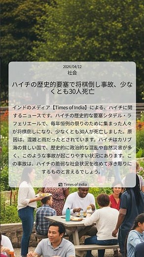 ハイチの歴史的要塞で将棋倒し事故、少なくとも30人死亡｜Times of India｜2026/04/12｜社会