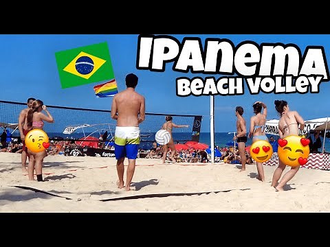 Brazilian girls play beach volleyball at Ipanema beach, Rio de Janeiro, Brazil 4k