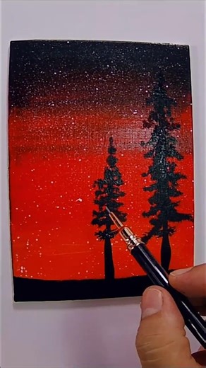 Easy Drawing and Painting Red Night Mini Painting | Acrylic Art for Beginners #painting
