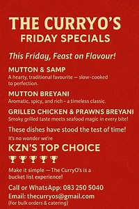 The CurryO's has 4 locations in Durban Mutton and samp is served at Moseley and Point Waterfront | The Curry O's