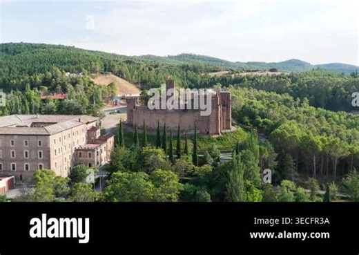Majestic aerial view of the medieval javier castle in navarre, spain. Historic monument surrounded by lush green trees and rolling hills Stock Video Footage - Alamy