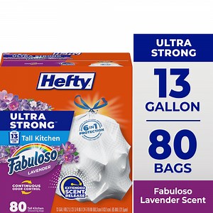 Hefty Ultra Strong 13 Gallon Trash Bags, Tall Kitchen Trash Bags, White, Fabuloso Lavender Scent, 80 Bags