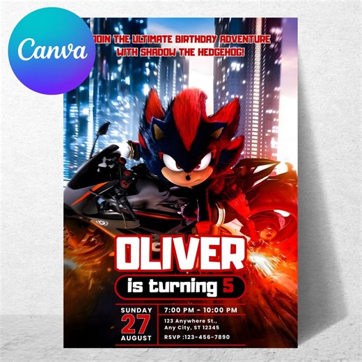 Sonic Birthday Invitation, Shadow the Hedgedog Invite, Canva Editable Template, Kids Party, (digital Download) - Etsy