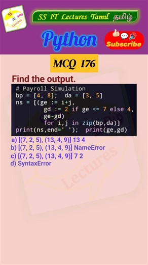 Python MCQ 176 - Walrus, Quiz, Test Your Skills#pythonprogramming #pythoninterview#shorts#trending