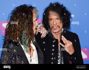Aerosmith band members Steven Tyler, left, and Joe Perry arrive at the MTV Video Music Awards at Radio City Music Hall on Monday, Aug. 20, 2018, in New York. (Photo by Evan Agostini/Invision/AP Stock Photo - Alamy