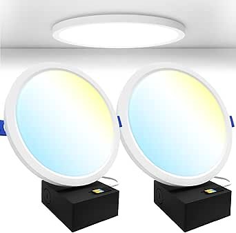 Sunco 6 Inch LED Canless Recessed Lighting, Slim Surface Mount Ceiling Light, Thin Round Flat Panel Fixture, 14W=100W, 1380 LM, Selectable CCT 2700K/3000K/4000K/5000K/6000K, Dimmable ETL 2 Pack