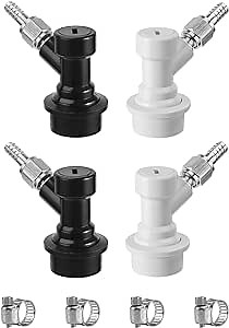 2 Pairs Corny Keg Ball Lock Quick Disconnect Set, Home Brewing Cornelius Keg Parts Ball Lock Keg Fittings with Stainless 5/16'' Gas 1/4'' Beer Barb Swivel Nuts Hose Clamp for Keg Post Coupler