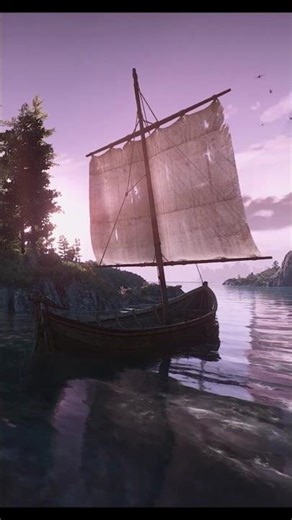 The Witcher 3: Skellige. A boat and a sunset