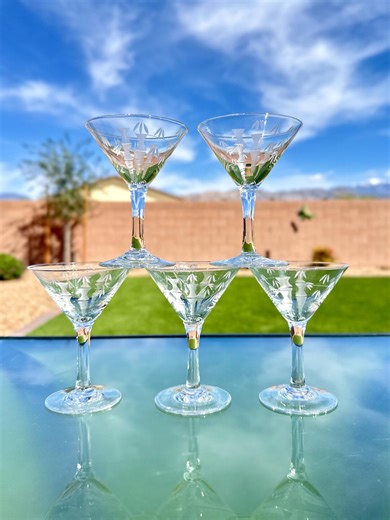 5 Small Vintage Noritake Sasaki Bamboo Etched 4 1/8” Martini Cocktail Glasses - Etsy