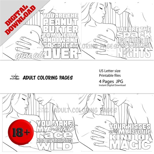 Beautiful - Adult Coloring Printable Pages: Erotic Images of a Couple (digital Download) With Sensual Notes - Etsy