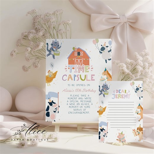 Calling All Party Animals Time Capsule Sign, Farm Animals Theme 1st Birthday Time Capsule Template, Cute Animal 1st Birthday Template Canva - Etsy