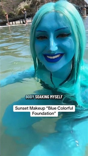 Swimming at Beach with Blue Body Paint 😱