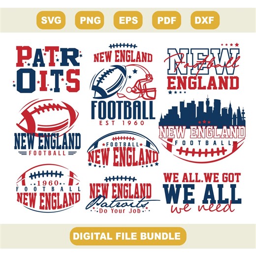 New England Football Svg Bundle, Sports Team Svg, Game Day Graphic, Football Fan Gift, Sublimation Cricut, Digital Download - Etsy