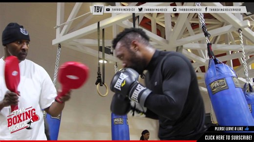 Austin Trout and Barry Hunter doing intense pad work training for Charlo