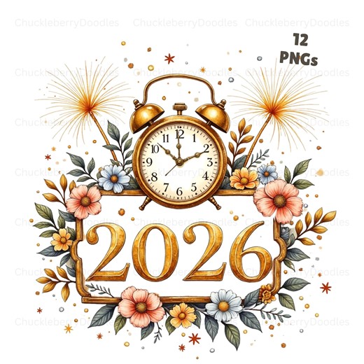 Happy New Year 2026 Clipart (12 PNG) Bundle - Watercolor Festive Digital Art - Sparkling Celebration Graphics - Etsy Canada
