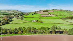 Farms and Fields from a drone, Brecon Beacons, Wales, England