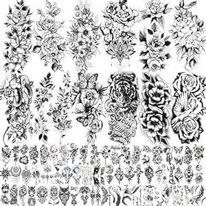 82 Sheets 3D Flowers Temporary Tattoos for Women Adult, Including 12 Sheets Large Fake Tattoos That Look Real and Last Long, Waterproof Rose Moon Butterfly Tiger Snake and Flowers Tattoos