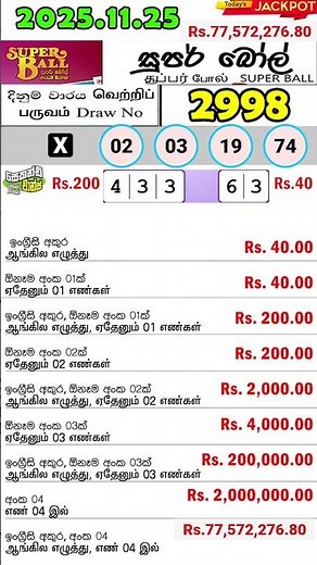 Super Ball 2998 2025.11.25 Today DLB Lottery Result සුපර් බෝල් ලොතරැයි ප්‍රතිඵල #superball #dlb