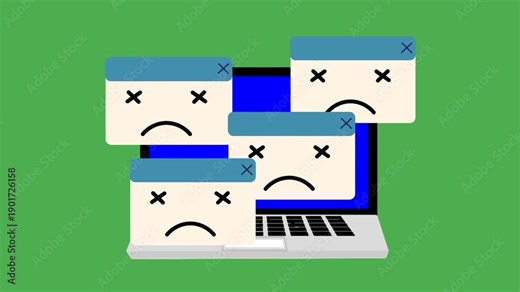 Computer screen showing overload notifications with multiple error alerts. Concept of system failure, digital problems, and technology disruption.