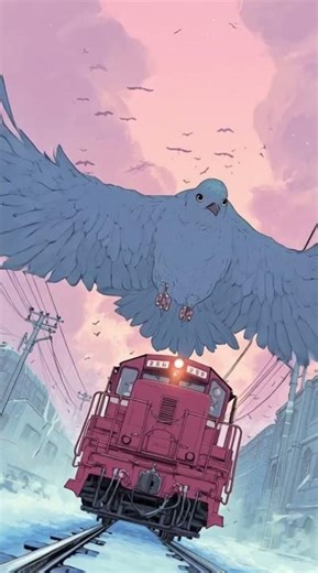 Big pigeon planted a bair tree on the railway track #ai #pigeon #tree #train