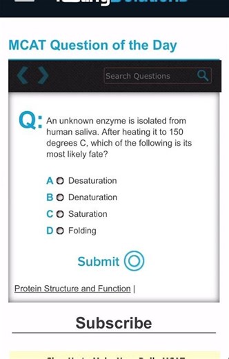 Mcat practice question, biochemistry