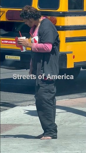 Barefoot homeless man