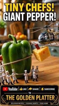 Tiny chefs vs a giant bell pepper!🫑🚁 Like, Share & Subscribe to The Golden Platter! #viral #trending
