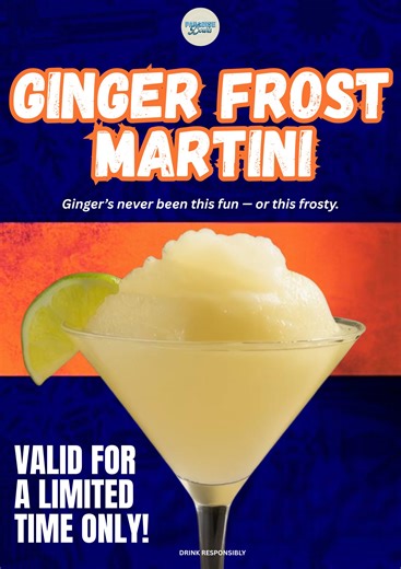 Meet the Ginger Frost Martini — the icy little troublemaker guaranteed to become your new summer obsession. Cold, gingery, refreshing, and here for a limited time only. If you needed a sign to treat yourself on a hot day… this is it. 😏❄️🍸🔥 | Paradise Point Bowls Club