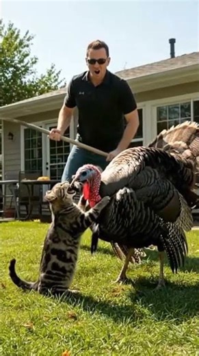 Angry Turkey Attacks Cat in Backyard – Owner Steps In!