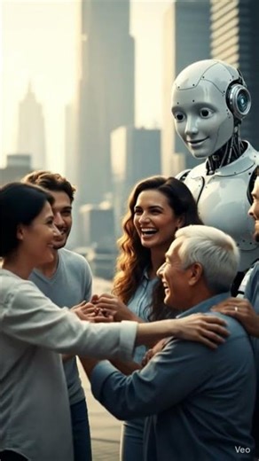 Lots of people laughing and chatting with a robot ai #ai #viral #funny #friendship