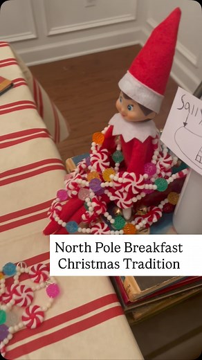 The North Pole breakfast is one of those nostalgic traditions that we do every year as a family. Our elf always comes back the Saturday after Thanksgiving. She decorates the table and brings breakfast. And she also brings new Christmas pjs and a Christmas book for each kid to kick off the season. | By Emily Lawson