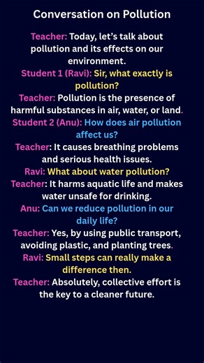 DAY-95| Conversation on Pollution| Daily English Conversation| A Classroom Conversation on Pollution