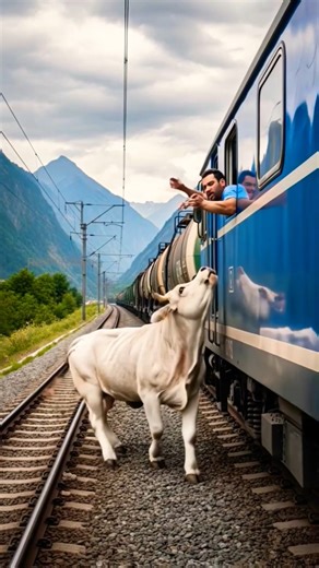 Why Did This Cow Jump on a Moving Train? The Truth Will Shock You 🐄🚂💥 #cow #humanity