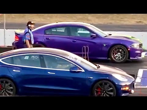 SRT Dodge Charger Hellcat vs Tesla Model 3 Performance at Mission Raceway