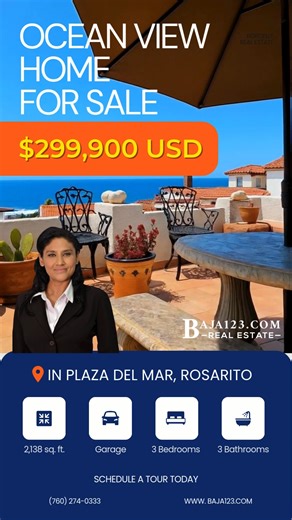 Ocean-View Home in Rosarito UNDER $300K?! You Won’t Believe This Deal 🌊 This Rosarito home gives you space, charm, and ocean views — for a fraction of U.S. prices! 🌴 Explore this multi-level, 3-bed townhome in Plaza Del Mar with handcrafted details, private terraces, and panoramic ocean views. Deals like this don’t last — especially this close to the border! 📍 See full details & photos: https://www.baja123.com/project/299900-usd-8a-plaza-del-mar-club-section/ 📞 Call now: (760) 274-0333 #Rosa