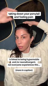 ponytail pain is one subtle sign 👇🏼 if you recognize this PLUS you’re clenching your jaw, you get unexplained stomachaches, you feel restless often, and you’re holding your breath right now… that’s usually a nervous system that’s been compensating for a long time due to hypermobility or neurodivergence. in hypermobile and often neurodivergent bodies, connective tissue and nerves are more sensitive... so your system works harder to stabilize and uses more energy, which is why taking your hair o