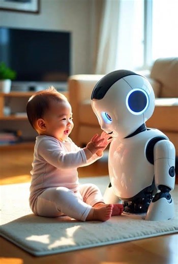 When a Baby Makes a Robot Friend 😍