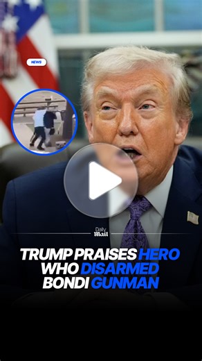 US President Donald Trump has heaped praised on the hero who tackled one of the Bondi Beach gunmen and saved countless lives. Trump said: 'And in Australia you probably read, it's been it's been a very, very brave person actually, who went and attacked frontally one of the shooters and saved a lot of lives. So very brave person who's right now in the hospital pretty seriously wounded. So I, great respect to that man that did that.' #news #bondibeach #australia | Daily Mail Australia