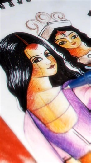 Durga Maa Pen Drawing | Step by Step Goddess Durga Art | Indian Art #artshorts #shorts